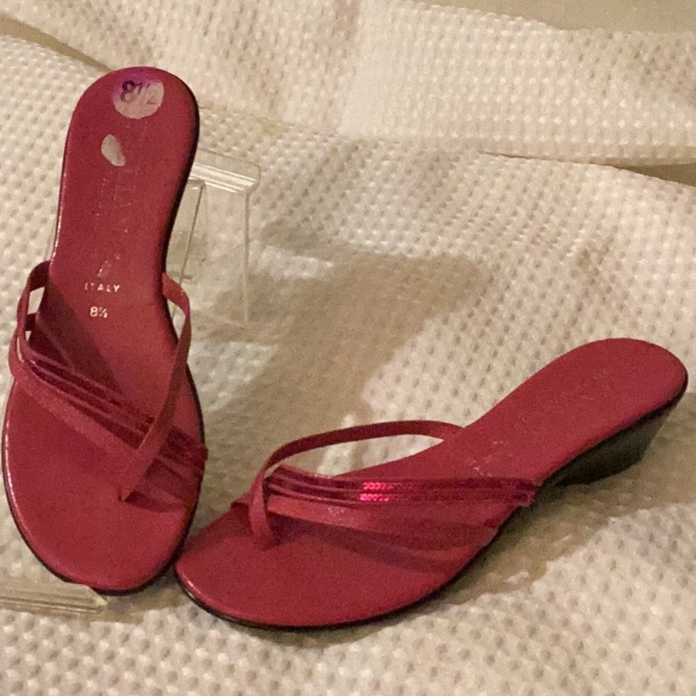 Italian shoemaker pin leather with sequins low wedges sandals # 8.5 M